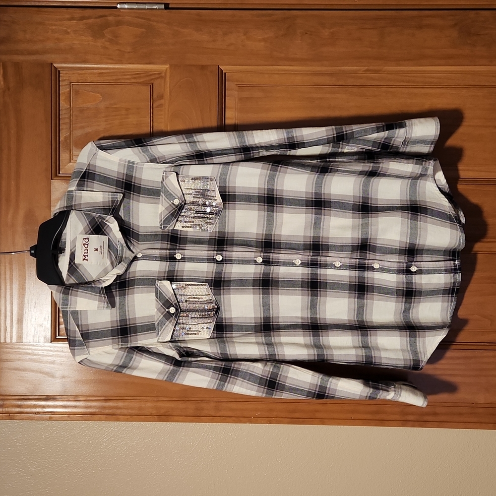 Plaid button up top